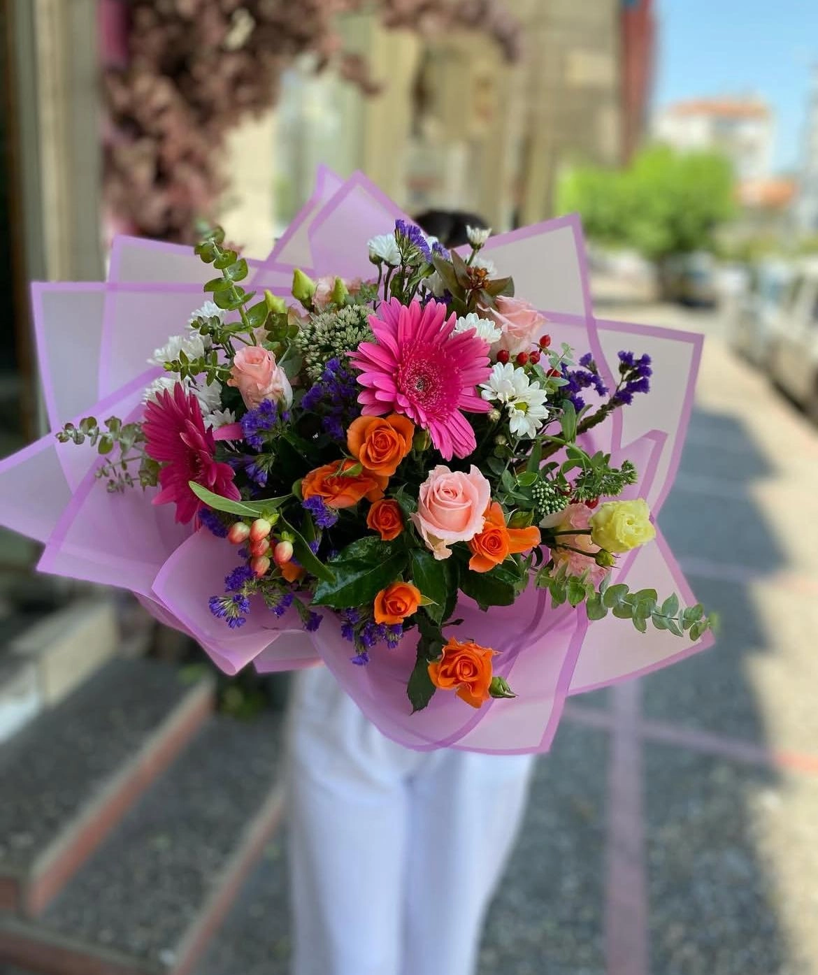 Pembe Ve Turuncu Gül Buketi
